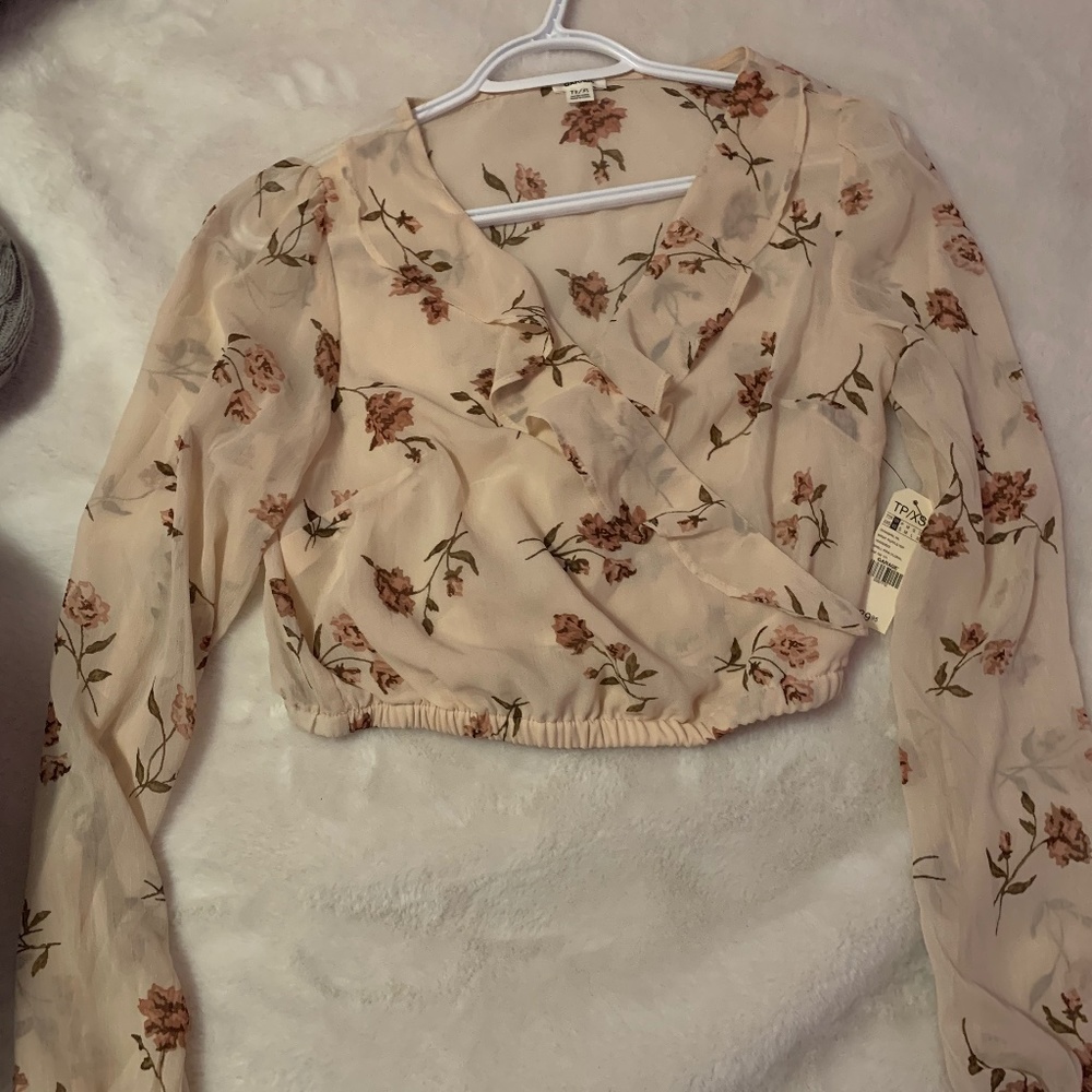 Chiffon Sheer Floral Cropped Blouse (Brand New with Tags)